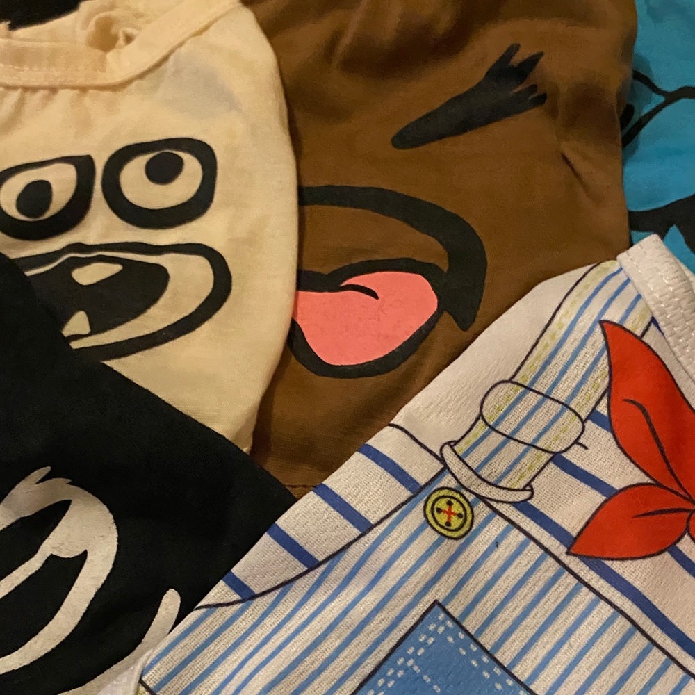 Set of 5 Fun Cartoon Dog/Cat T-Shirts - Brown, Black, Cream